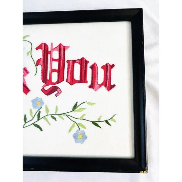 Vtg Framed Handwork Embroidery Needlework Thank You Floral Cross 21” x 10.75” - Picture 6 of 7